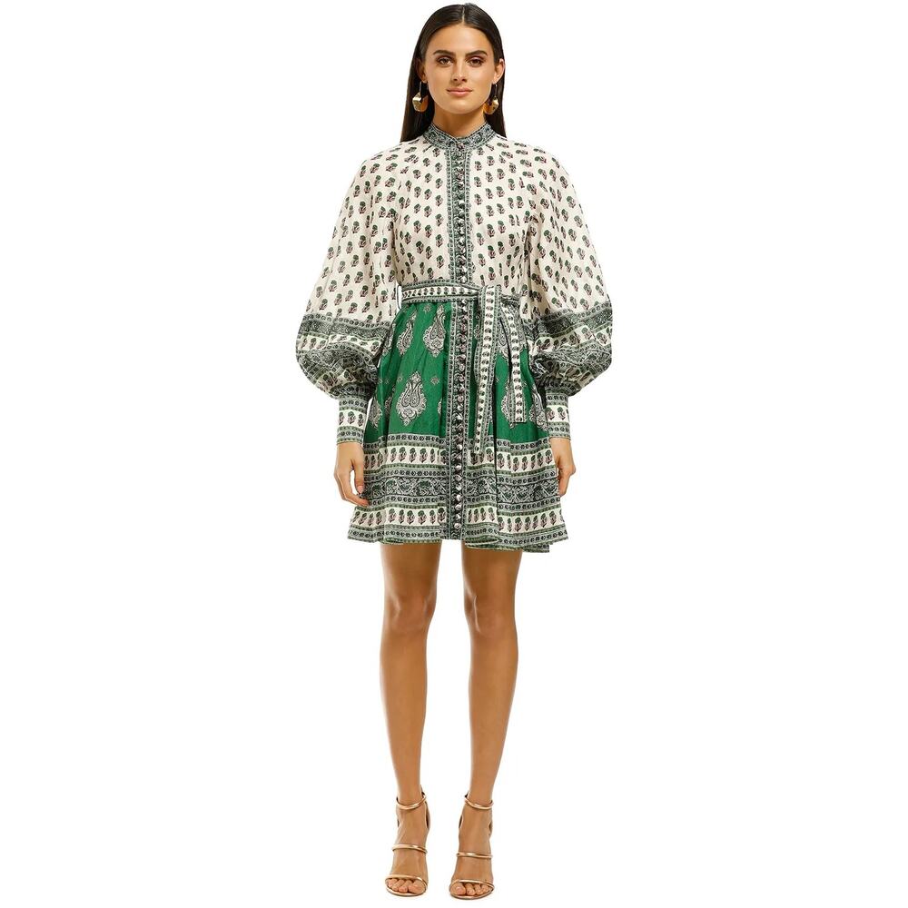 Zimmermann Green and Cream Printed Mini Dress